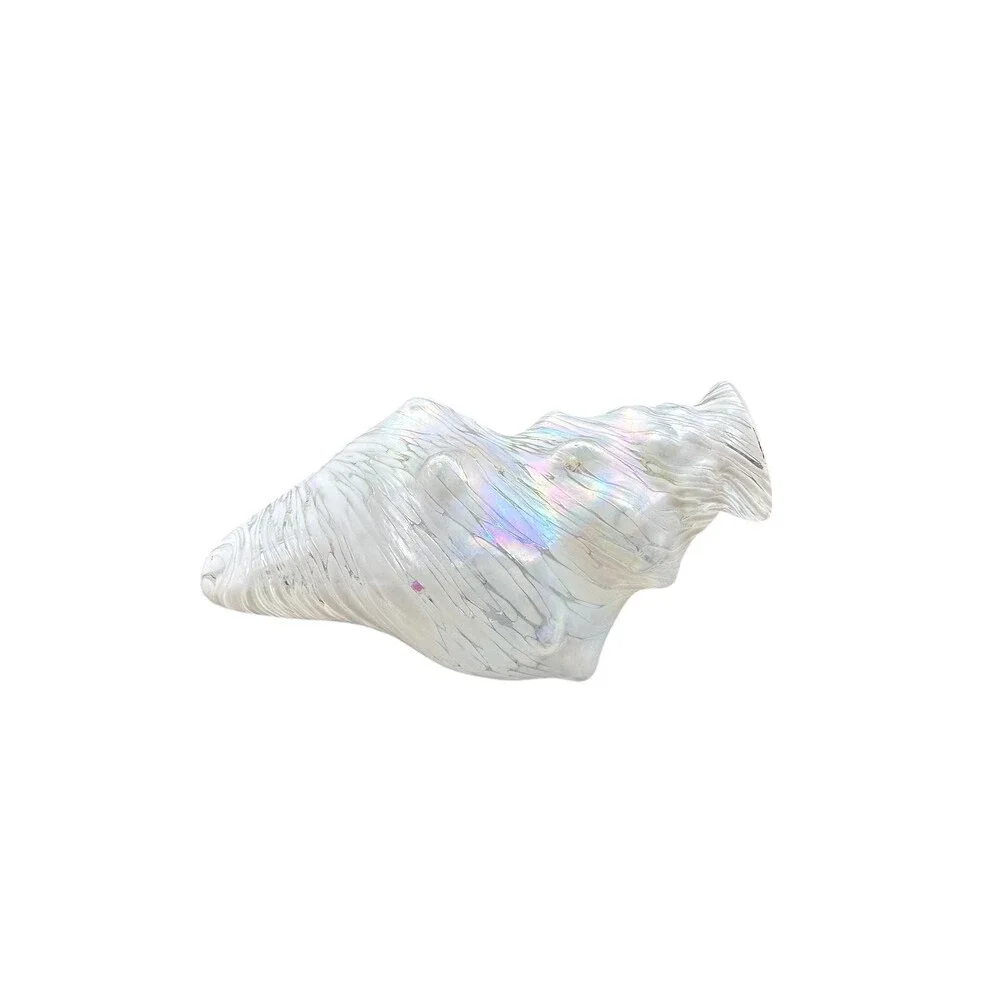 Iridescent Glass Conch Shell Vase Pearlescent Art Glass Seashell Sculpture